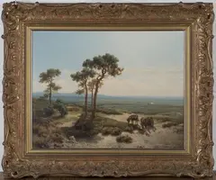 Cornelis Lieste, Continental Landscape with Donkey and Cart, oil on panel