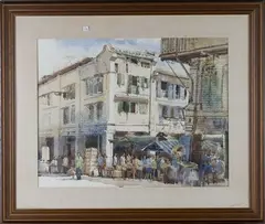 Leng Joon Wong, Chinatown, Singapore, watercolour