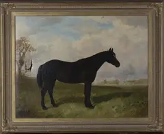 James Walsham Baldock, Study of a Black Horse in a Landscape, 1863, oil on canvas
