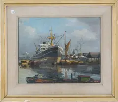 Max Hofler, Steam and Sail, Surrey Docks, 1955, oil on board