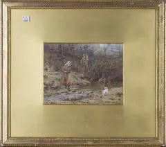 Crossing the Brook by Joseph Harold Swanwick, watercolour, sold Jun 2018