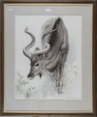 Ralph Thompson, Study of a Kudu, pastel and watercolour
