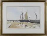 John Yardley, Drying the Sail, watercolour