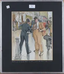 Frank Reynolds, H. Mc.D - (Up for the Day) What! No Gauf Course Here Aboots? So THIS is London, watercolour with ink