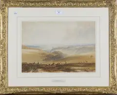 Copley Fielding, Arundel Castle' (Downland Landscape with Deer), watercolour