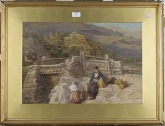 Robert Thorne Waite, Resting, Beddgelert Bridge, N. Wales, watercolour