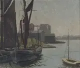 John Codner, Abandoned Thames Barges at Mistley, near Manningtree, 1938, oil on canvas