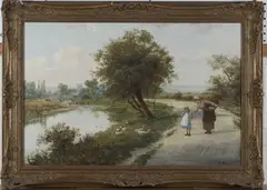 Henry Martin, Mother and Child beside Geese on a Country Road, oil on canvas