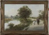 Henry Martin, Mother and Child beside Geese on a Country Road, oil on canvas