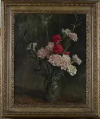 Norman Hepple, Still Life with Carnations and Glass Jar, oil on canvas