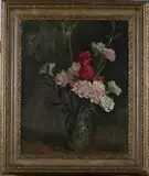 Norman Hepple, Still Life with Carnations and Glass Jar, oil on canvas