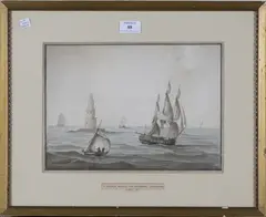 John Emery, A Frigate passing the Eddystone Lighthouse, 1797, watercolour