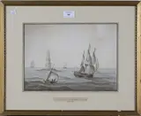 John Emery, A Frigate passing the Eddystone Lighthouse, 1797, watercolour