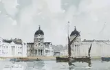 Edward Wesson, View of the Royal Naval Hospital at Greenwich from the River Thames, watercolour with ink