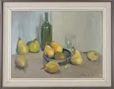 Edward Wesson, Still Life of Pears on a Table, 1971, oil on board