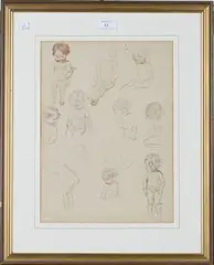 Susan Beatrice Pearse, Sketches of Children, pencil sketch with watercolour