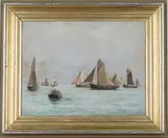 Joseph Ridgard Bagshawe, Boats in Coastal Waters, oil on panel
