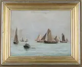 Joseph Ridgard Bagshawe, Boats in Coastal Waters, oil on panel