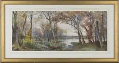 Ettore Roesler Franz, Autumnal Landscape with Woodland and Lake, watercolour