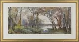 Ettore Roesler Franz, Autumnal Landscape with Woodland and Lake, watercolour