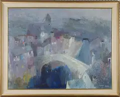 Daphne Fedarb, View of a Town, oil on canvas