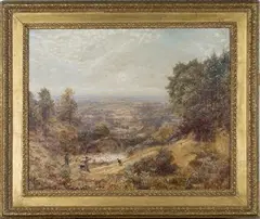 Shepherd and Flock on the Surrey Hills by George William Mote, 1895, oil on canvas, sold Nov 2017