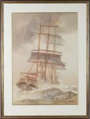 P. Jerome Campbell, Sailing Ship in Stormy Waters, watercolour