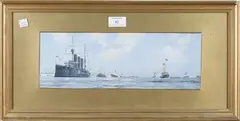 Naval/M.N. Review, Liverpool (Opening of Gladstone Dock) July 11, 1913 by Montague Birrell Black, gouache, sold Nov 2017