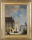 Friedrich Carl Mayer, Street Scene, probably Nuremberg, 1852, oil on canvas