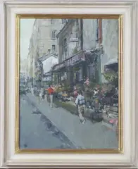 Tom Coates, The Flower Market, Notre Dame, Paris, oil on canvas laid on board