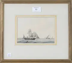 Samuel Atkins, Seascape with Sailing Vessels, watercolour