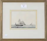 Samuel Atkins, Seascape with Sailing Vessels, watercolour