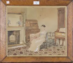 Alfred Edward Chalon, Young Lady seated in a Drawing Room, watercolour
