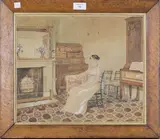 Alfred Edward Chalon, Young Lady seated in a Drawing Room, watercolour