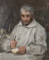 A Frugal Meal' (South Downs Shepherd at a Table) by James Charles, oil on canvas, sold Nov 2017