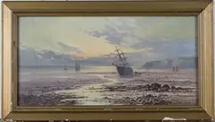 Sidney Yates Johnson, Coastal Landscape with Boats and Figures, 1906, oil on canvas