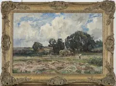 Sidney Grant Rowe, Haymaking Scene, oil on canvas