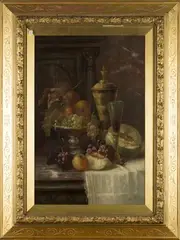 John Frank Swingler, Still Life of a Laden Tabletop, oil on canvas