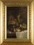 John Frank Swingler, Still Life of a Laden Tabletop, oil on canvas