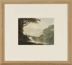 William Payne, Figures crossing a Rustic Bridge, watercolour
