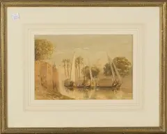 John Varley Junior, Feluccas on the Nile near Cairo, watercolour