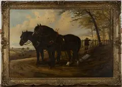 The Plough Team at Rest by Robert Cleminson, 1882, oil on canvas, sold Sep 2017
