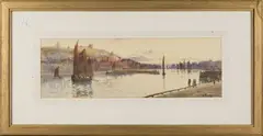 William Matthison, Panoramic View of Whitby Harbour, watercolour