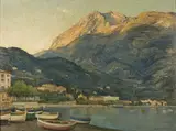Harry van der Weyden, View of a Continental Harbour Town at the Foot of a Mountain, oil on canvas laid on board