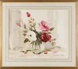 Edward Wesson, Still Life of Roses in a Glass Vase, watercolour over pencil