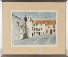A Village in France by David Gentleman, watercolour and ink, sold Sep 2017