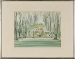View of a House in Louisiana by David Gentleman, watercolour and ink, sold Sep 2017