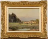 François Richard de Montholon, Mare et Paturage pres du Village, oil on board