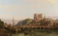 George Clarkson Stanfield, A View of the Loire with Boats in the foreground and the Château de Saumur on a Hill to the right, 1861, oil on canvas