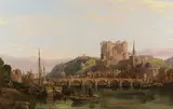 George Clarkson Stanfield, A View of the Loire with Boats in the foreground and the Château de Saumur on a Hill to the right, 1861, oil on canvas